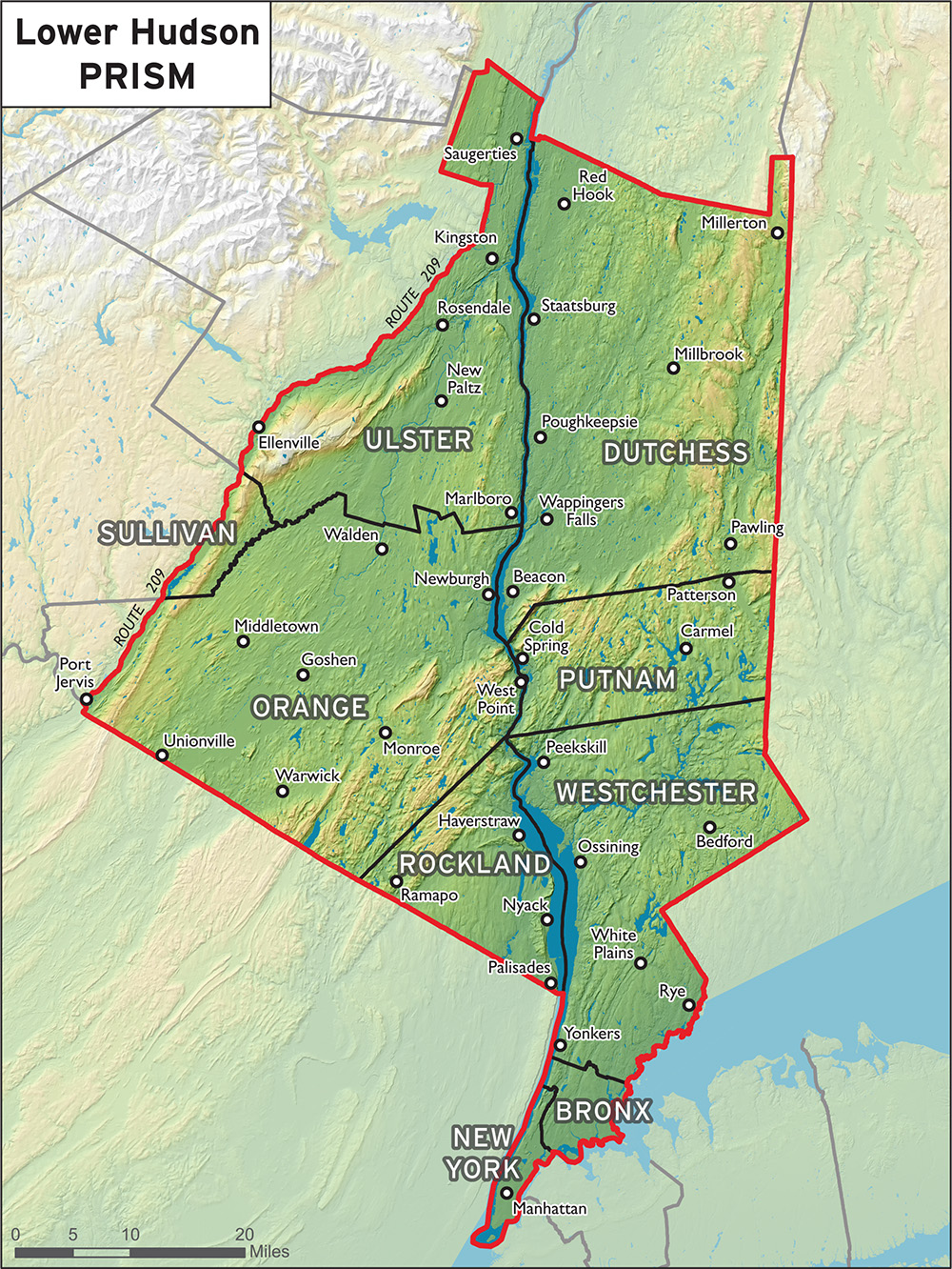 Map of Lower Hudson PRISM area
